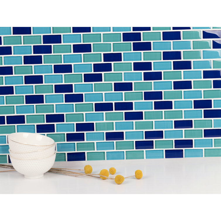 Blue Green Rectangular Glass Mosaic Tile for Walls and Backsplashes