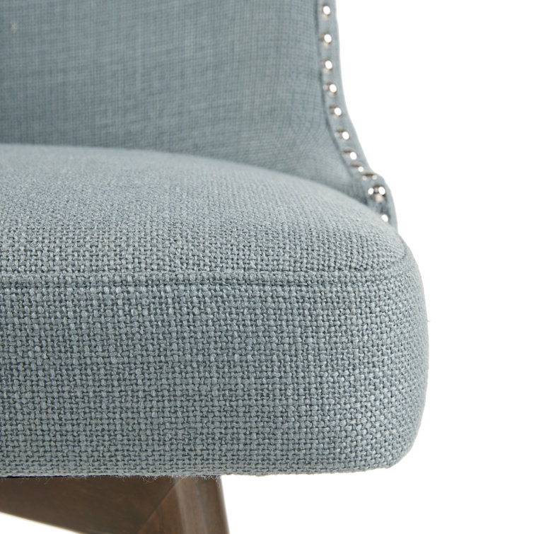 Elegant Blue Swivel Counter Stool with Walnut Wood Finish