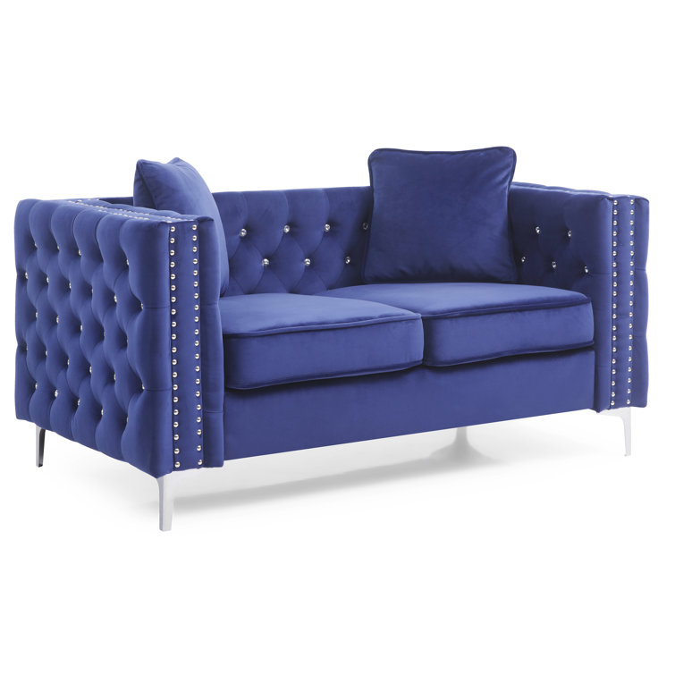 63'' Blue Velvet Tufted Loveseat with Nailhead Trim