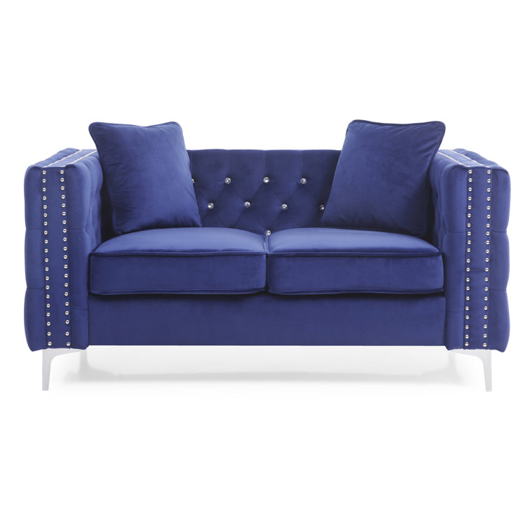 63'' Blue Velvet Tufted Loveseat with Nailhead Trim