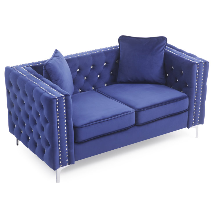 63'' Blue Velvet Tufted Loveseat with Nailhead Trim