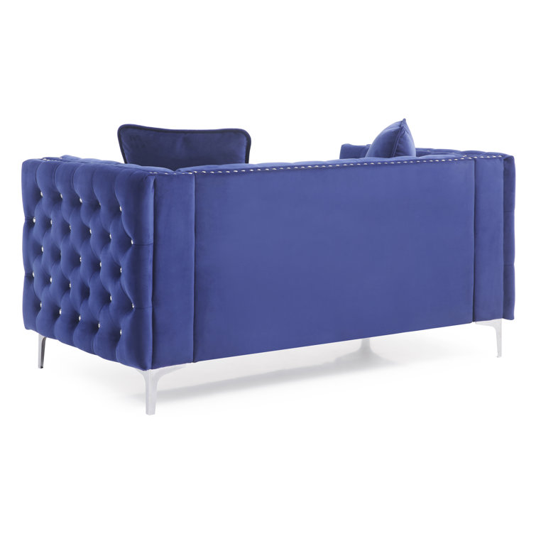 63'' Blue Velvet Tufted Loveseat with Nailhead Trim