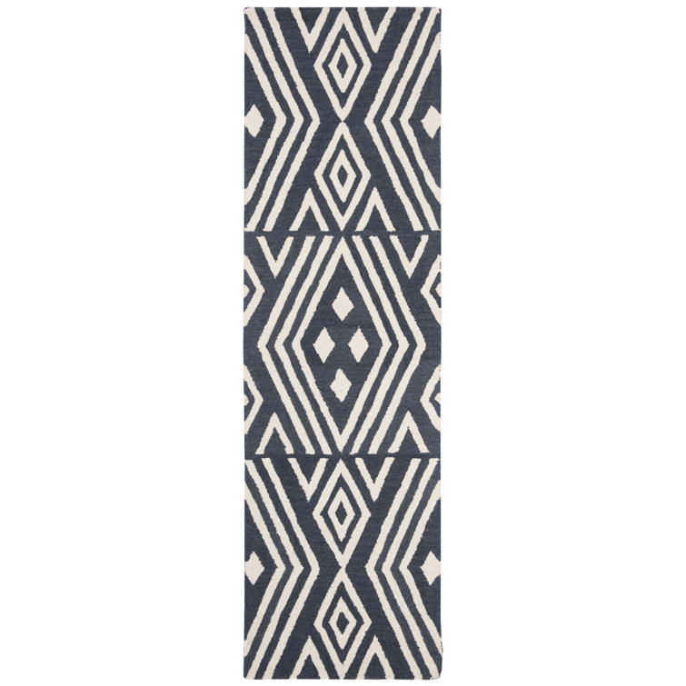 Imani Slate Geometric Hand-Tufted Wool Runner Rug - 2'3" x 8'