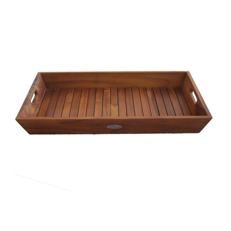 Large Solid Teak Wood Serving Tray with Handles