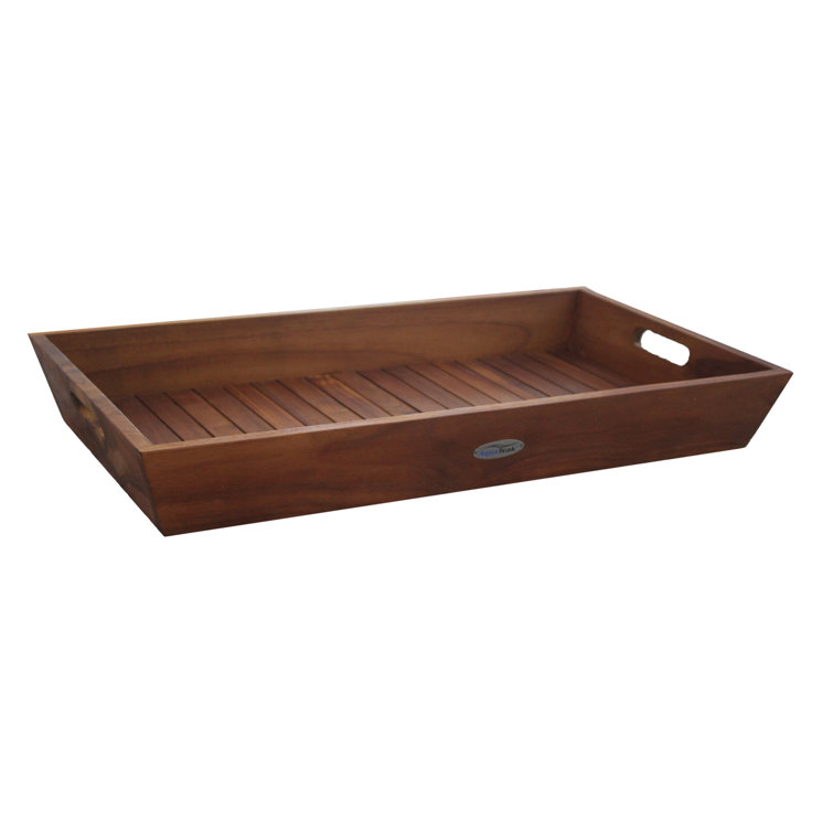 Large Solid Teak Wood Serving Tray with Handles