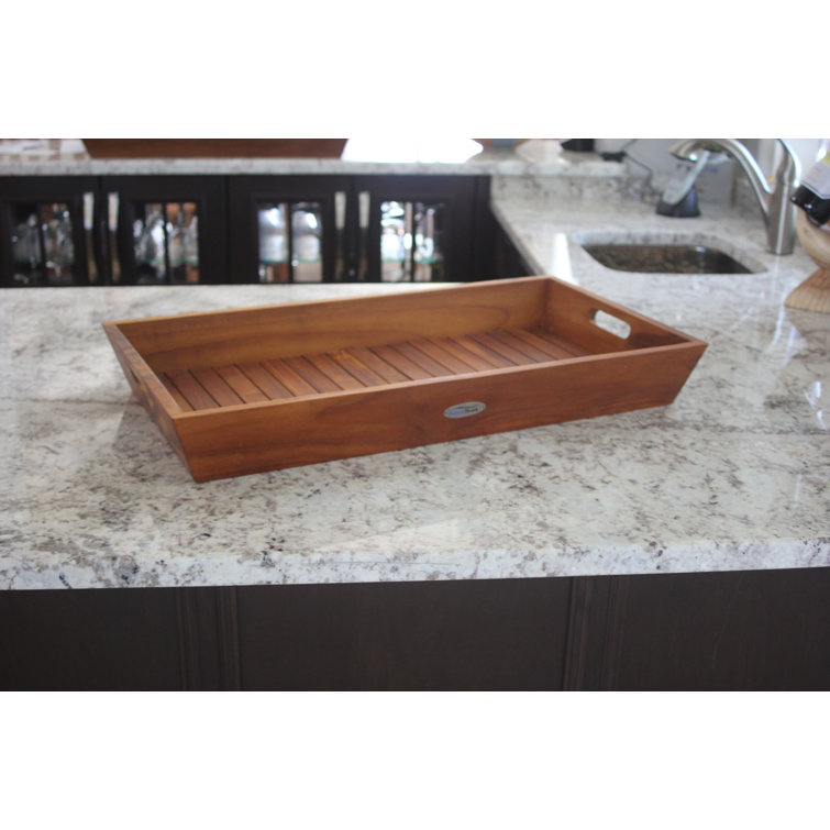 Large Solid Teak Wood Serving Tray with Handles
