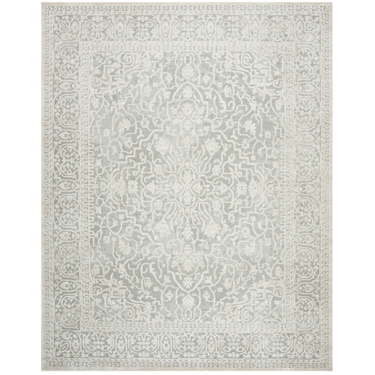 Gray Floral Rectangular Synthetic Area Rug 9' x 12'