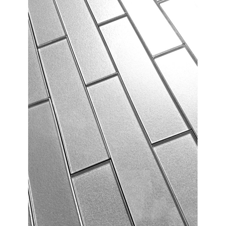 Forever Glossy Silver Glass Subway Wall Tile 2 x 8 Inch