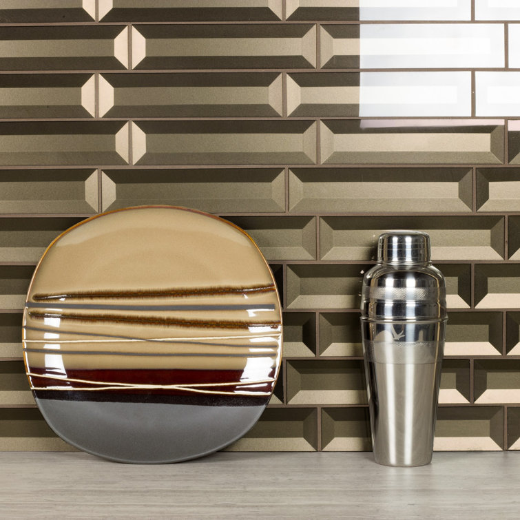 Secret Dimensions Bronze Glossy Glass Beveled Subway Tile