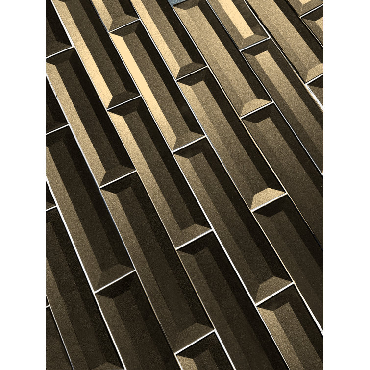 Secret Dimensions Bronze Glossy Glass Beveled Subway Tile