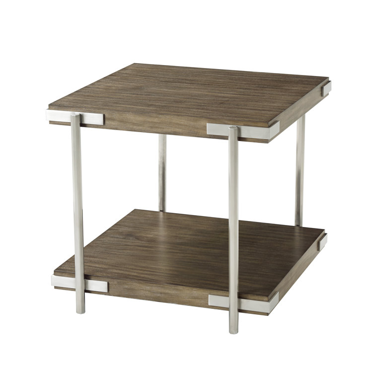 Mangrove Wood & Brushed Nickel Modern Rectangular End Table