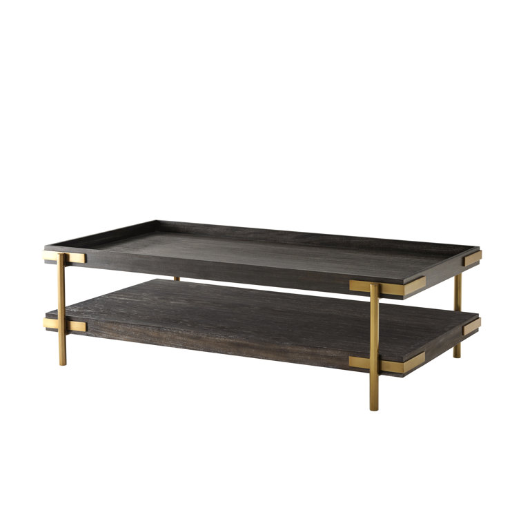 Transitional Mangrove Brown & Brushed Nickel Coffee Table 67"