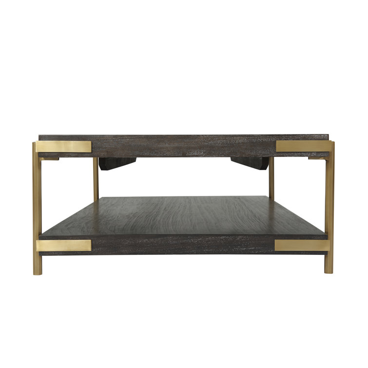 Transitional Mangrove Brown & Brushed Nickel Coffee Table 67"