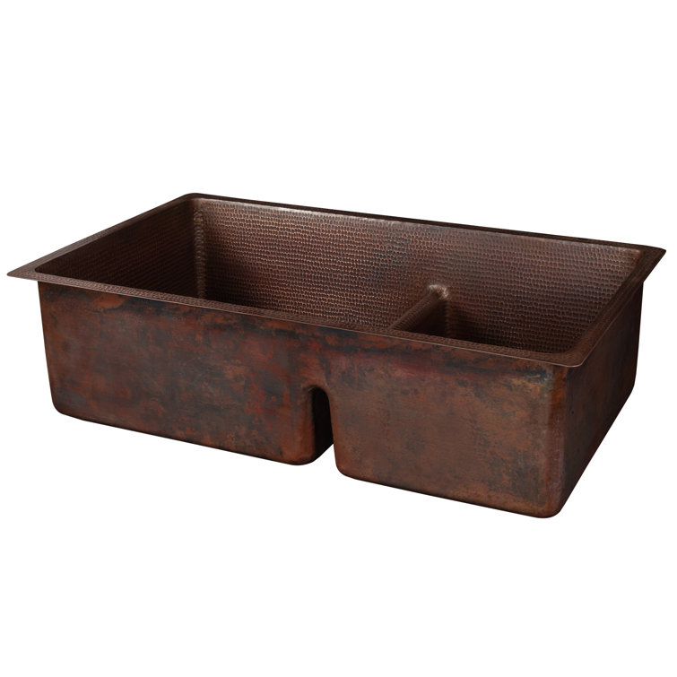 33" Hammered Copper Double Basin Drop-in Kitchen Sink