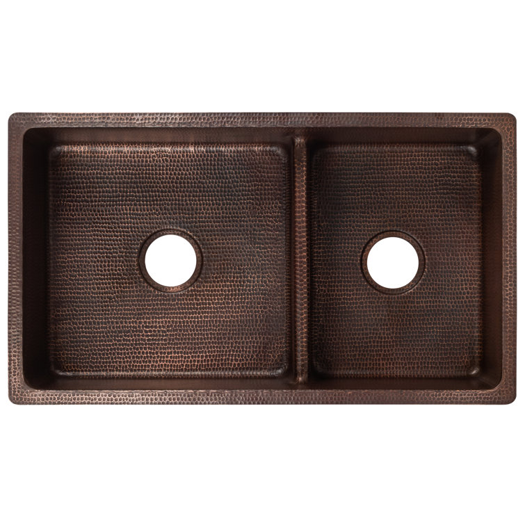 33" Hammered Copper Double Basin Drop-in Kitchen Sink