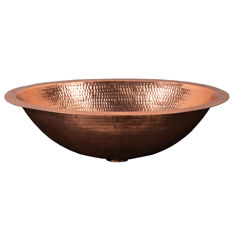19" Oval Hand-Hammered Polished Copper Undermount Bathroom Sink