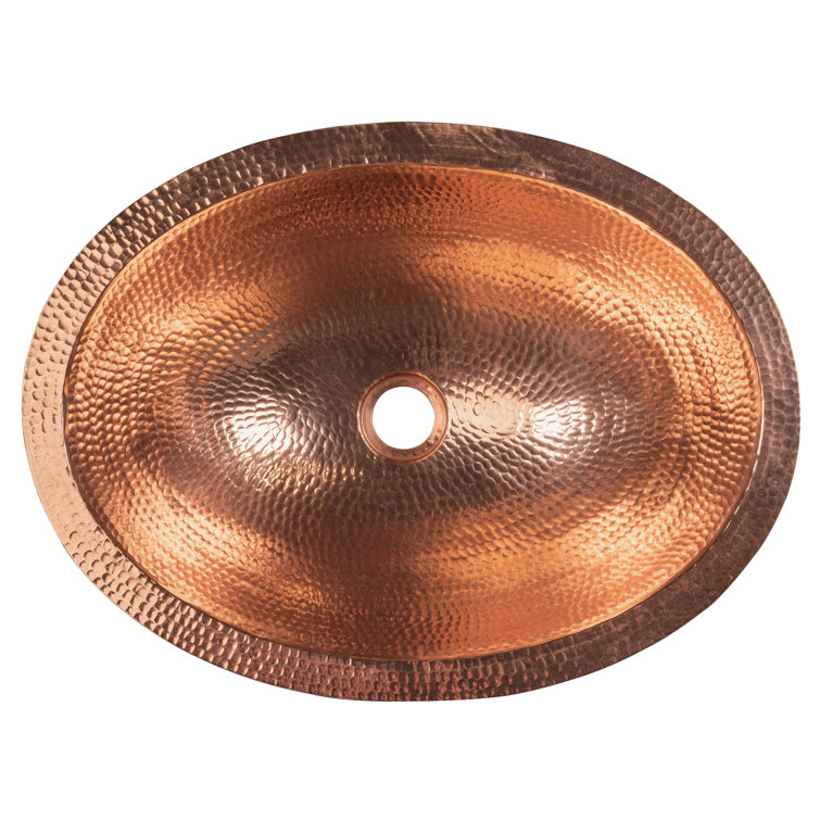 19" Oval Hand-Hammered Polished Copper Undermount Bathroom Sink