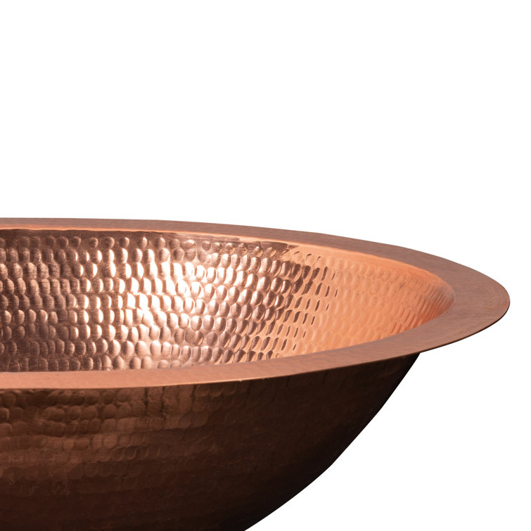 19" Oval Hand-Hammered Polished Copper Undermount Bathroom Sink