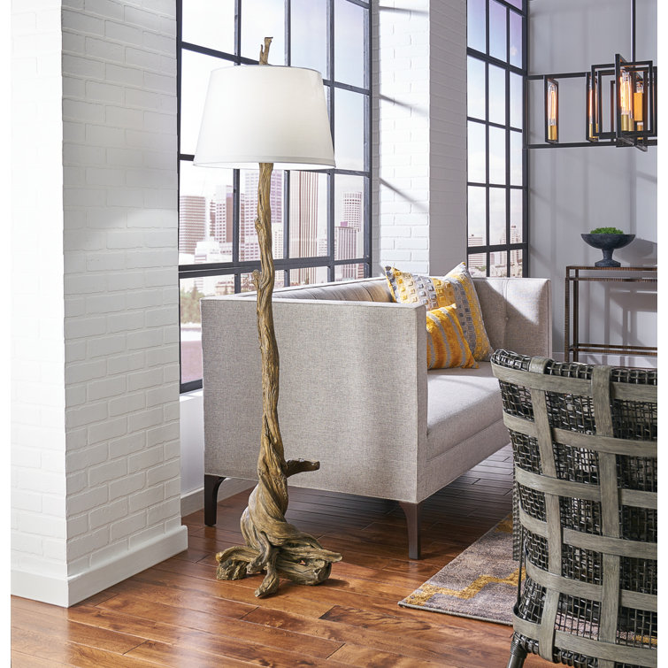 Whitewash Elegance 1-Light Floor Lamp with White Linen Shade