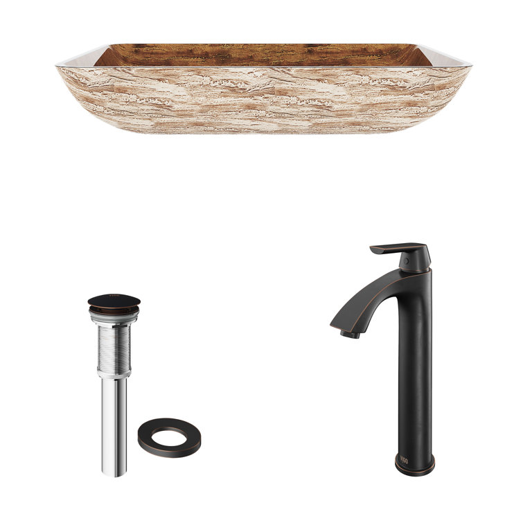 Amber Rectangular Glass Vessel Sink with Faucet