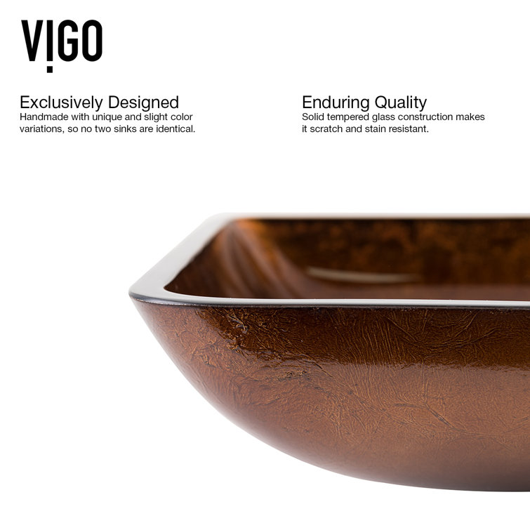 Russet Amber Tempered Glass Rectangular Vessel Sink 22.5"