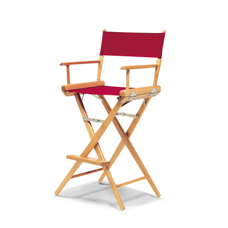 Red Canvas and Varnished Wood Folding Director Chair