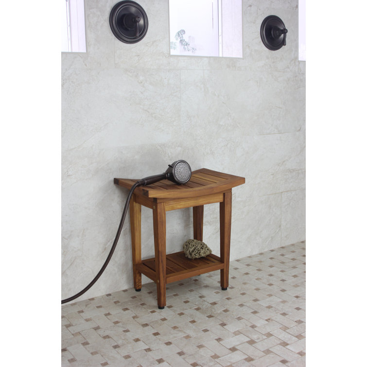 Maluku 18" Teak Shower Bench with Shelf