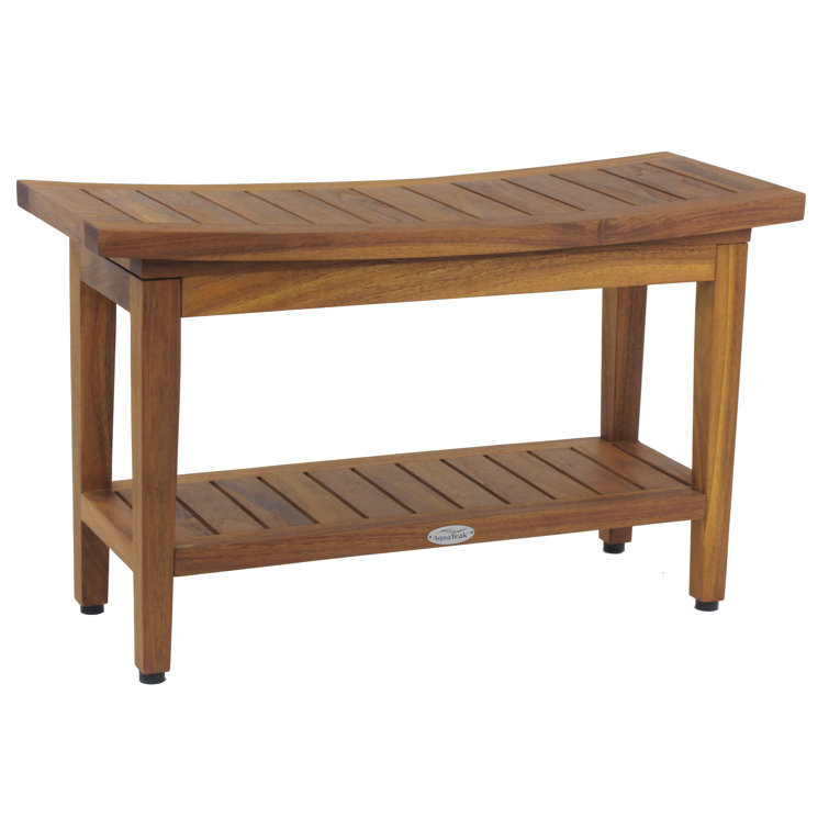 Teak Wood Water-Resistant Shower Bench with Shelf