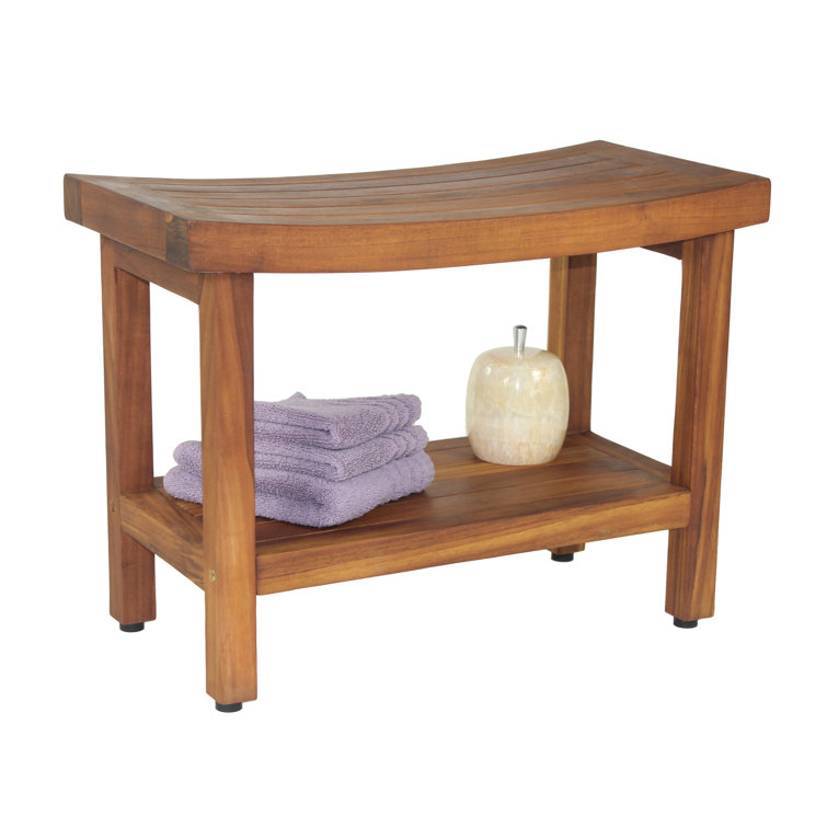 Sumba Teak Oil Finish Freestanding Shower Bench with Shelf