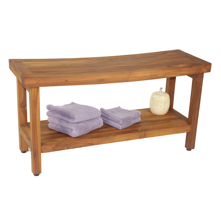Compact Elegance Teak Spa Shower Bench with Shelf, 18"x36"
