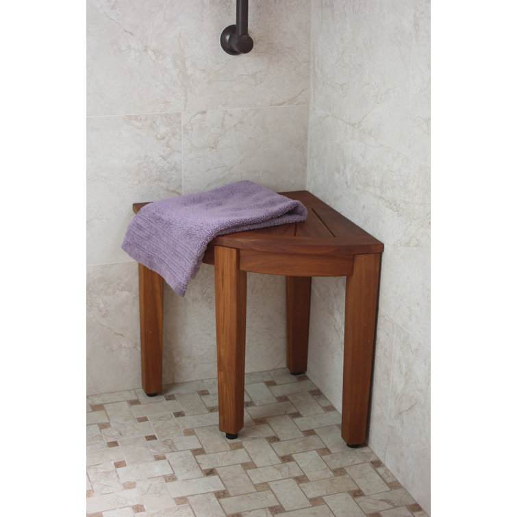 15.5" Teak Corner Shower Bench with Water-Resistant Finish
