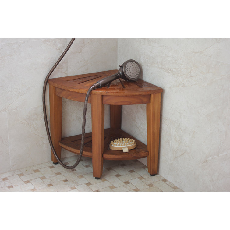 OptiArea Space-Saving Teak Corner Shower Bench with Shelf