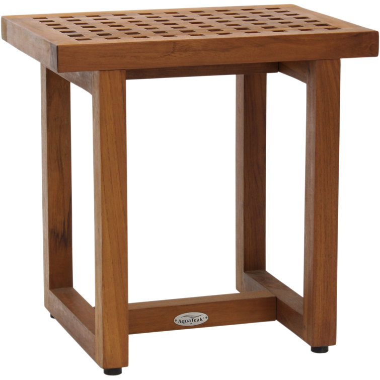 Teak Wood Spa Shower Bench with Grate Pattern
