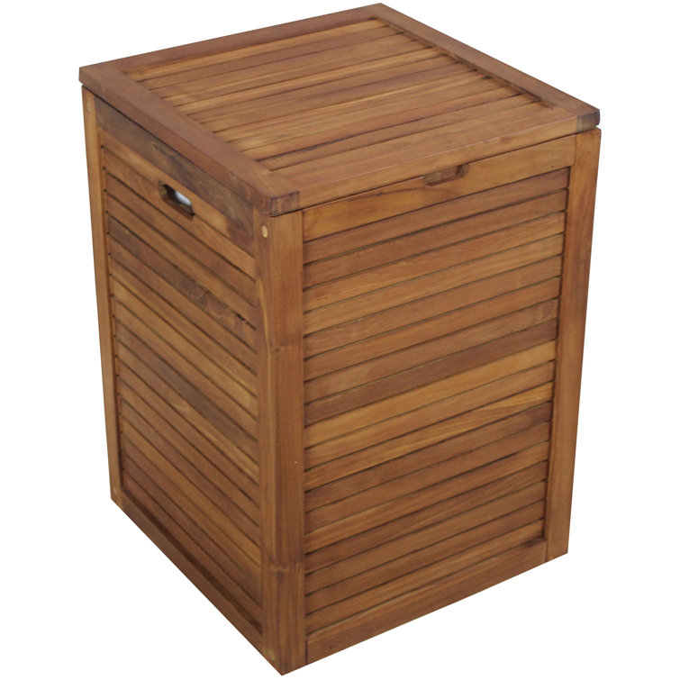 Large Teak Wood Upright Hamper with Lid