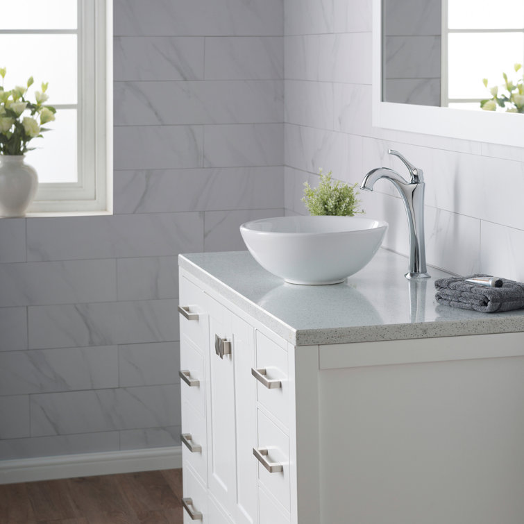 Elavo 14-inch White Ceramic Round Vessel Sink with Chrome Faucet