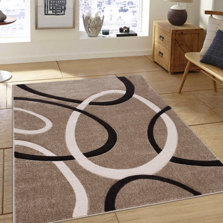 Champagne Abstract Rectangular Synthetic Stain-Resistant Rug 5' x 7'