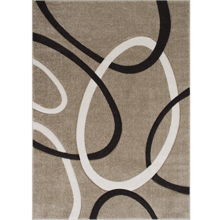 Champagne Abstract Rectangular Synthetic Stain-Resistant Rug 5' x 7'