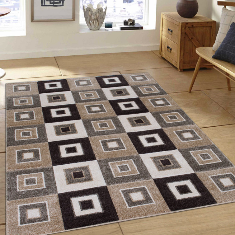 Champagne and Brown Geometric Synthetic Area Rug
