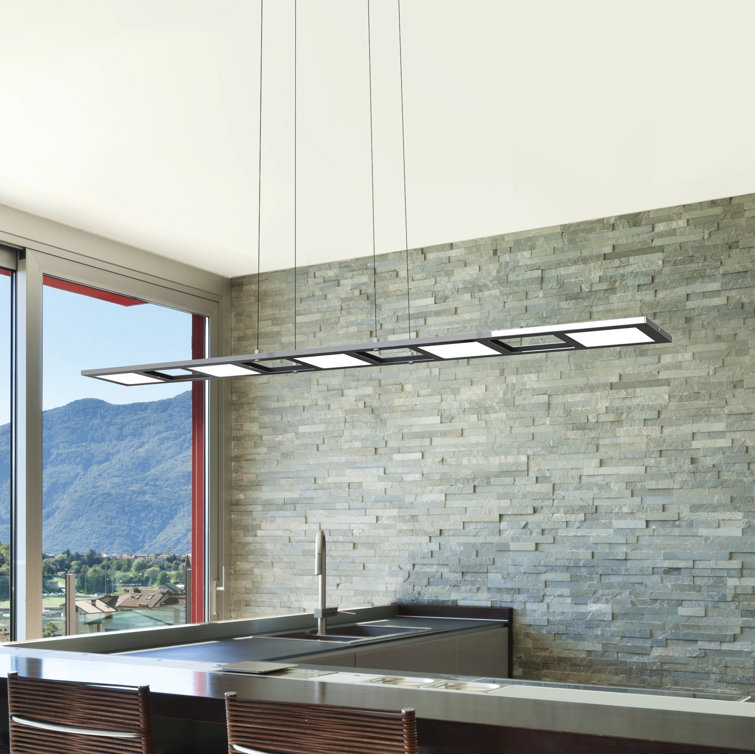 Quadra Silver Linear LED Pendant Light with White Shades