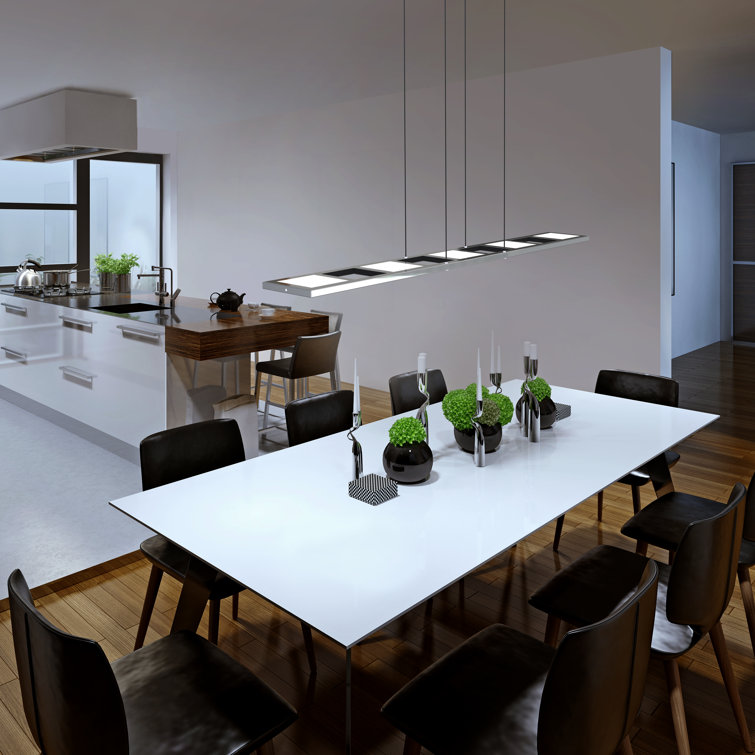 Quadra Silver Linear LED Pendant Light with White Shades