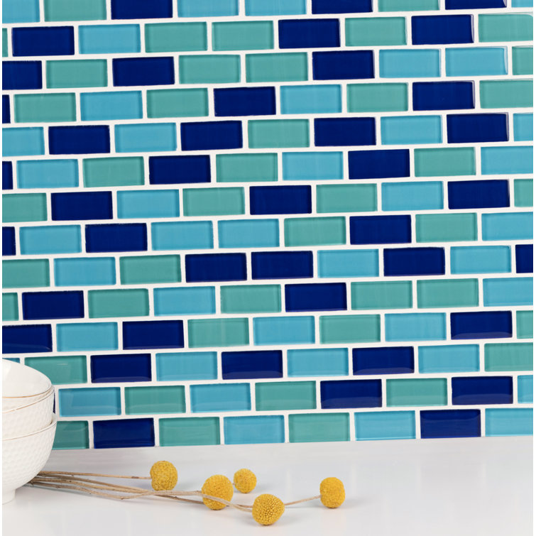 Blue Green Rectangular Glass Mosaic Tile for Walls and Backsplashes