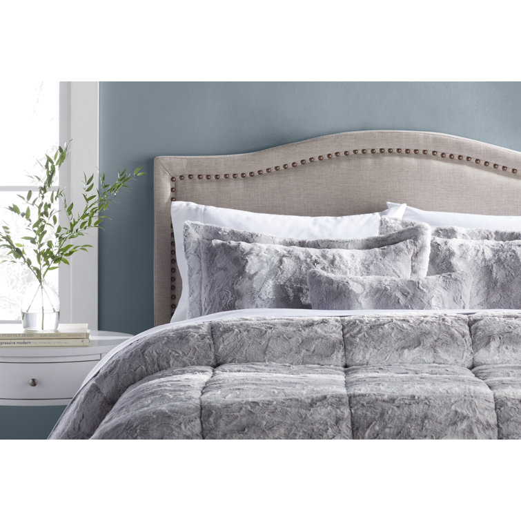 Gray King Faux Fur Down Alternative Comforter Set