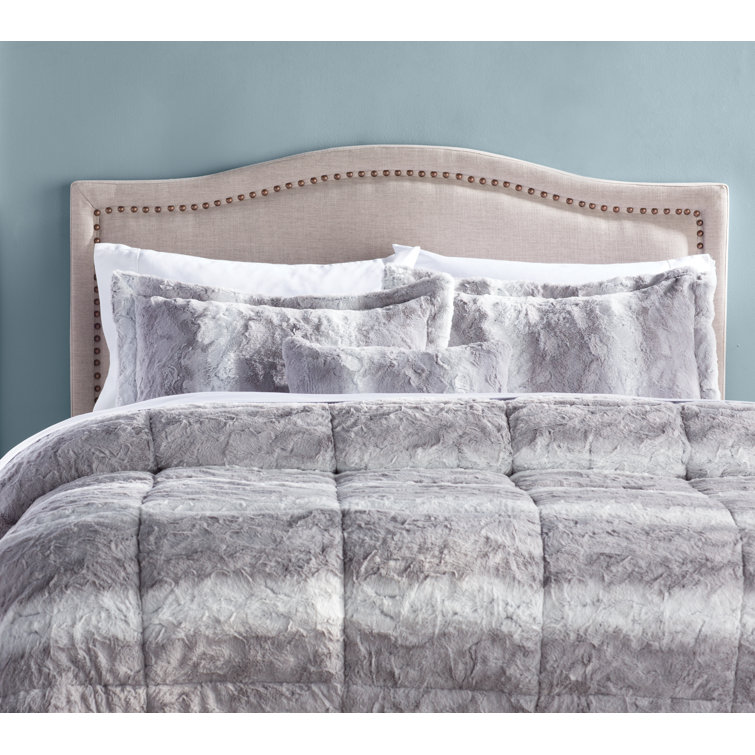 Gray King Faux Fur Down Alternative Comforter Set