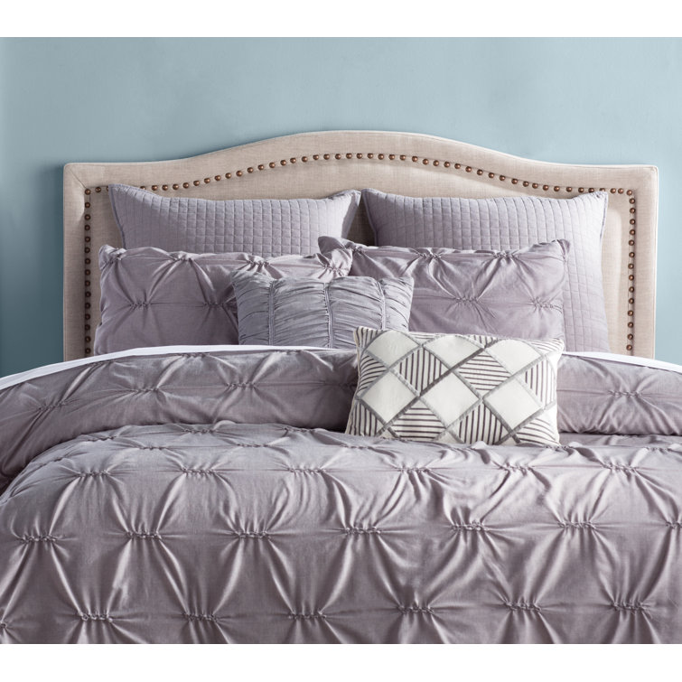 Beige Queen Upholstered Headboard with Nailhead Trim