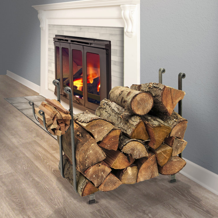 Large Hammered Steel Rectangular Firewood Rack with Kindling Holder