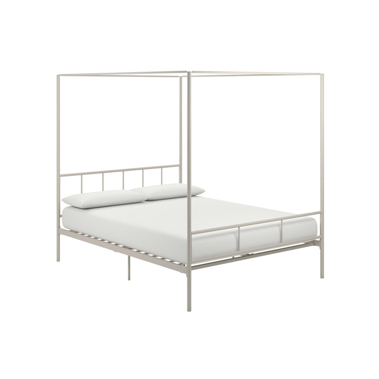 Marion Queen White Metal Canopy Platform Bed with Headboard