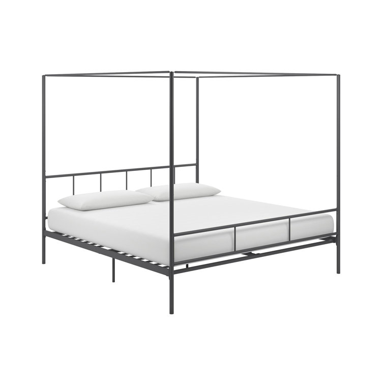 King Size Dark Gray Metal Canopy Platform Bed with Headboard