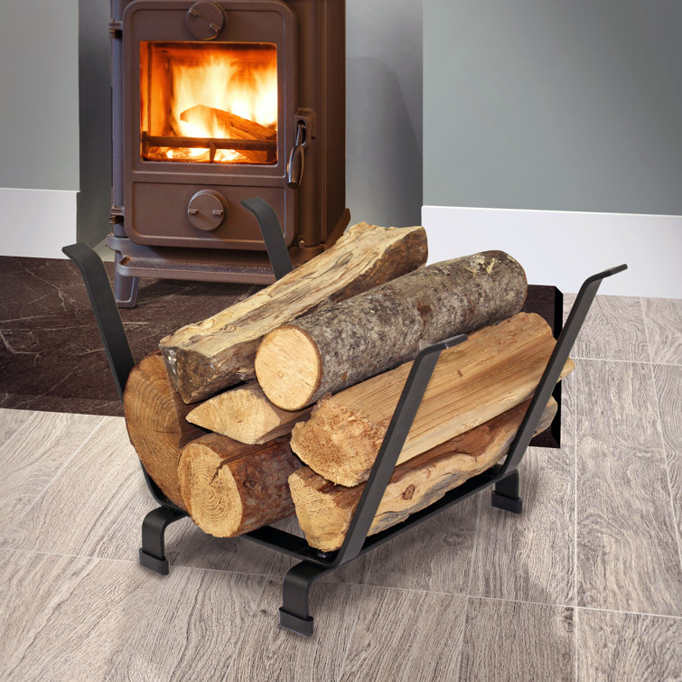 Black Handcrafted Carbon Steel Indoor/Outdoor Fireplace Log Rack