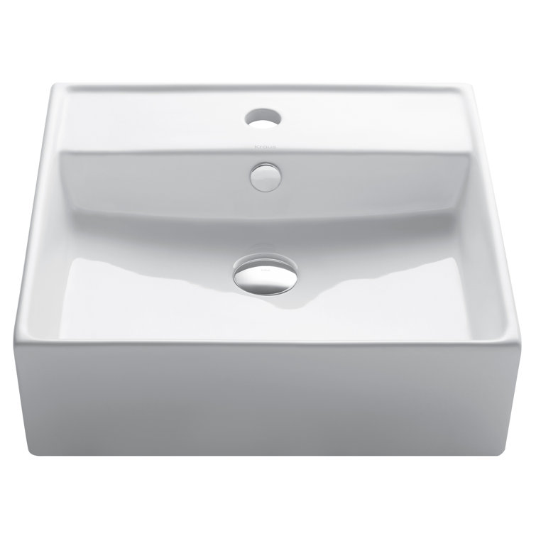 Modern Square White Ceramic Vessel Bathroom Sink, 18.5"