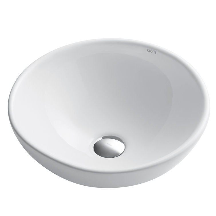 White Round Ceramic Vessel Bathroom Sink, 16 Inch